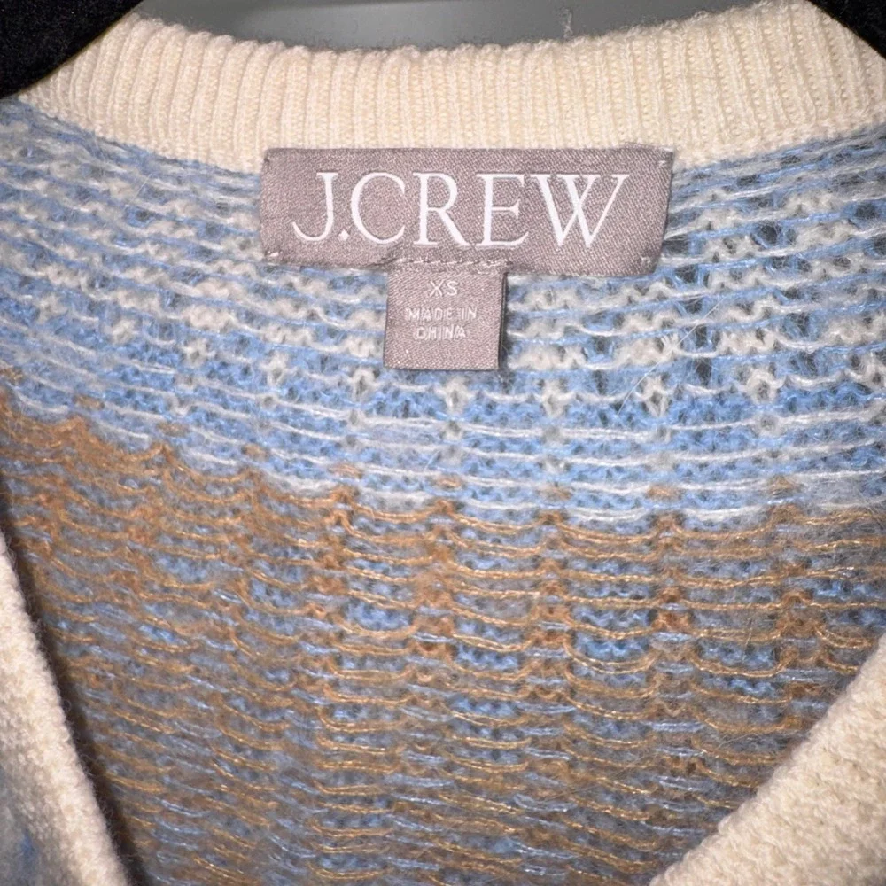 J Crew Womens Blue Fair Isle Alpaca Wool Blend Cropped Cardigan Sweater XS